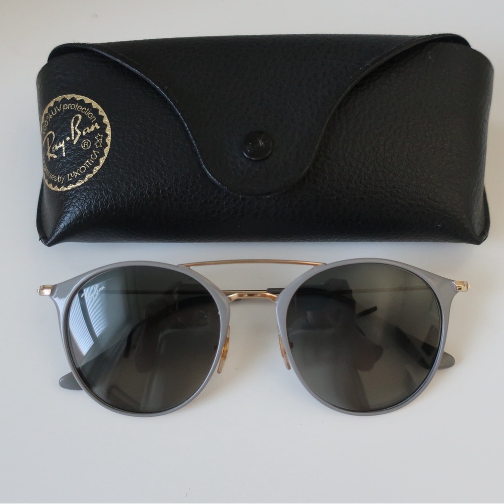 Ray-Ban Gray and Gold Round Sunglasses